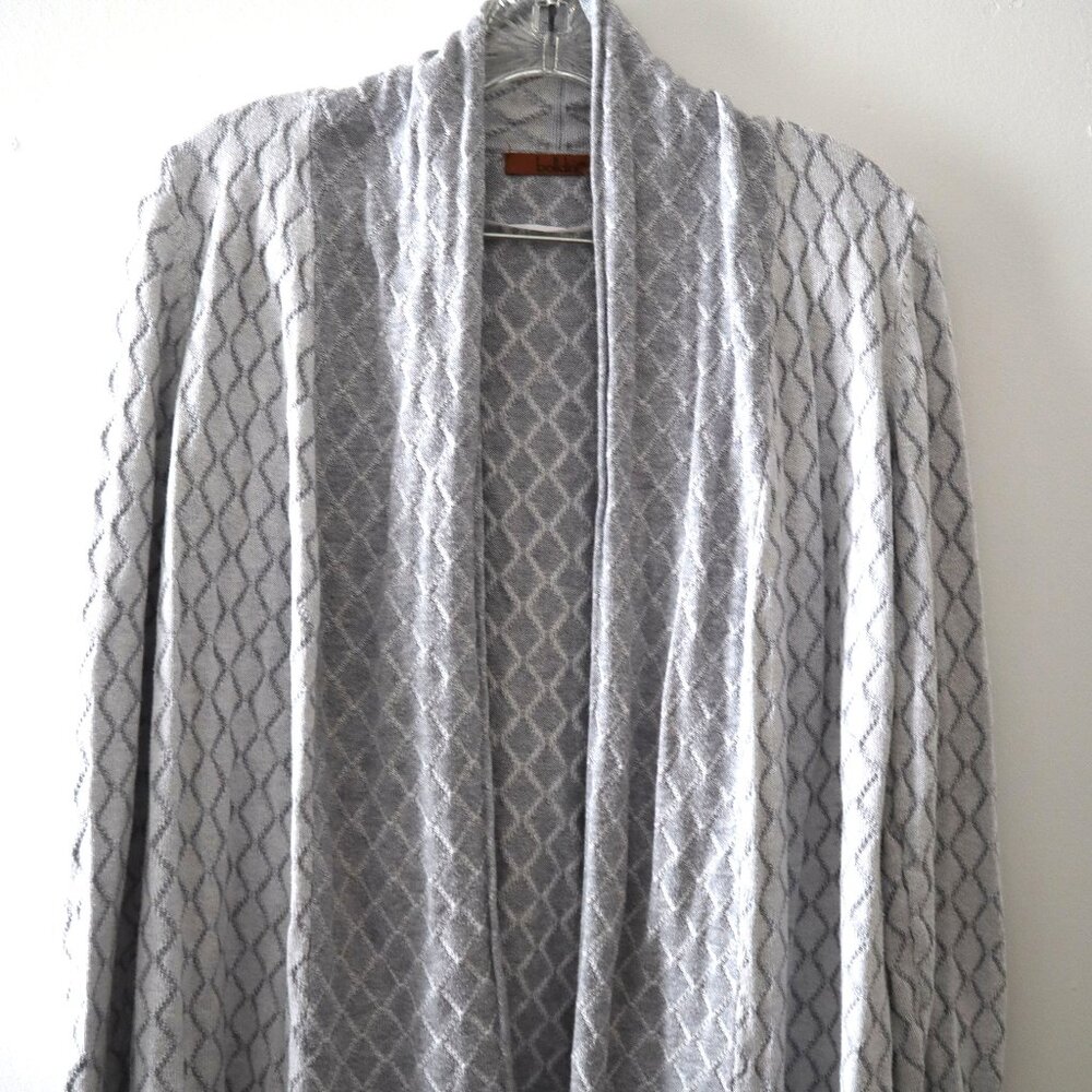 Belldini Light Gray White Diamond Open Front Light Weight Cardigan Womens Medium